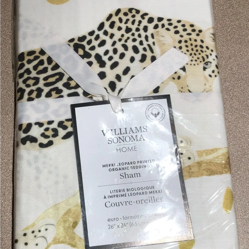 Williams Sonoma Leopard Print Euro Sham - Ivory and Gold 26” x 26”